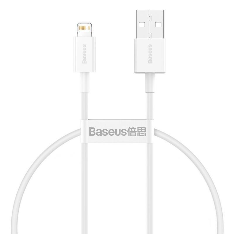Cablu pentru incarcare si transfer de date Baseus Superior, USB/Lightning, 2.4A, 25cm, Alb