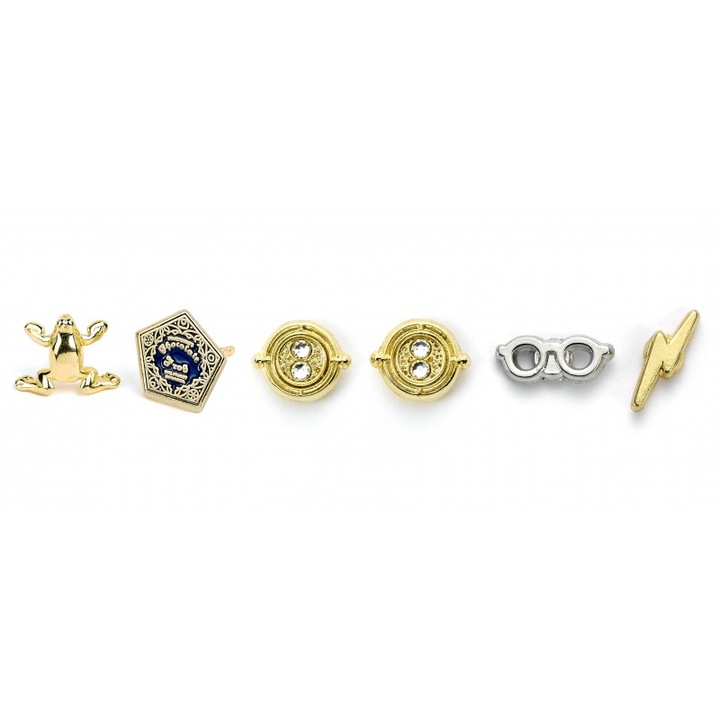 Set Cercei Harry Potter Lightning & Glasses , Time Turner , Chocolate Frog, Argintiu