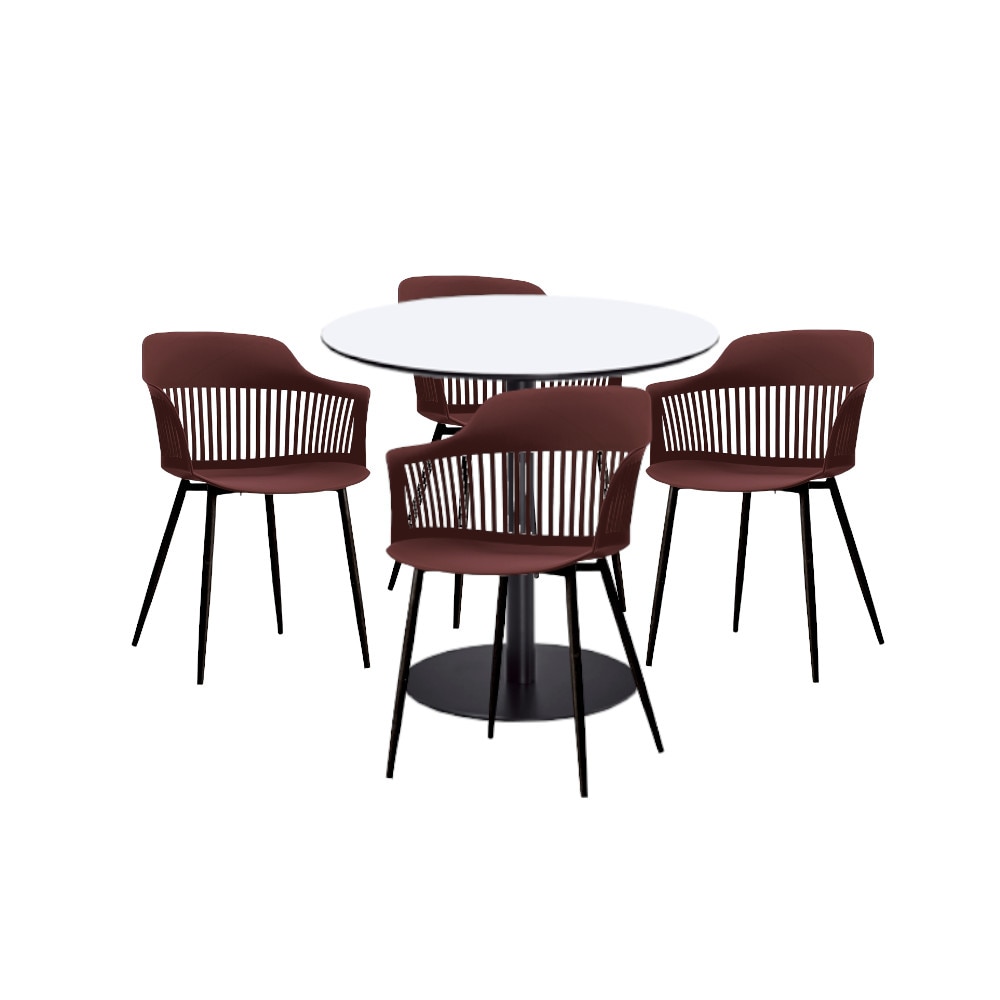 Set mobilier dining bucatarie RAKI masa rotunda cu blat MDF melaminat 80x75cm cu 4 scaune Florida 53x59x81cm mov negru