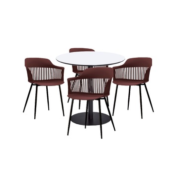 Set mobilier dining bucatarie RAKI masa rotunda cu blat MDF melaminat 80x75cm cu 4 scaune Florida 53x59x81cm mov negru Set mobilier dining bucatarie RAKI masa rotunda cu blat MDF melaminat 80x75cm cu 4 scaune Florida 53x59x81cm mov negru