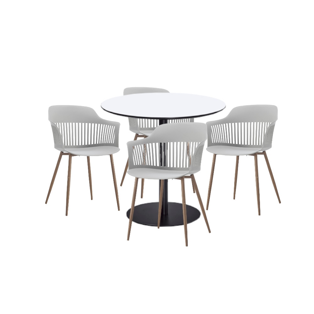 Set mobilier dining bucatarie RAKI masa rotunda cu blat MDF melaminat 80x75cm cu 4 scaune Florida 53x59x81cm alb