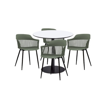 Set mobilier dining bucatarie RAKI masa rotunda cu blat MDF melaminat 80x75cm cu 4 scaune Florida 53x59x81cm verde negru Set mobilier dining bucatarie RAKI masa rotunda cu blat MDF melaminat 80x75cm cu 4 scaune Florida 53x59x81cm verde negru