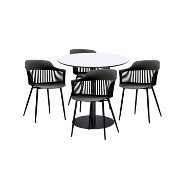 Set mobilier dining bucatarie RAKI masa rotunda cu blat MDF melaminat 80x75cm cu 4 scaune Florida 53x59x81cm negru Set mobilier dining bucatarie RAKI masa rotunda cu blat MDF melaminat 80x75cm cu 4 scaune Florida 53x59x81cm negru