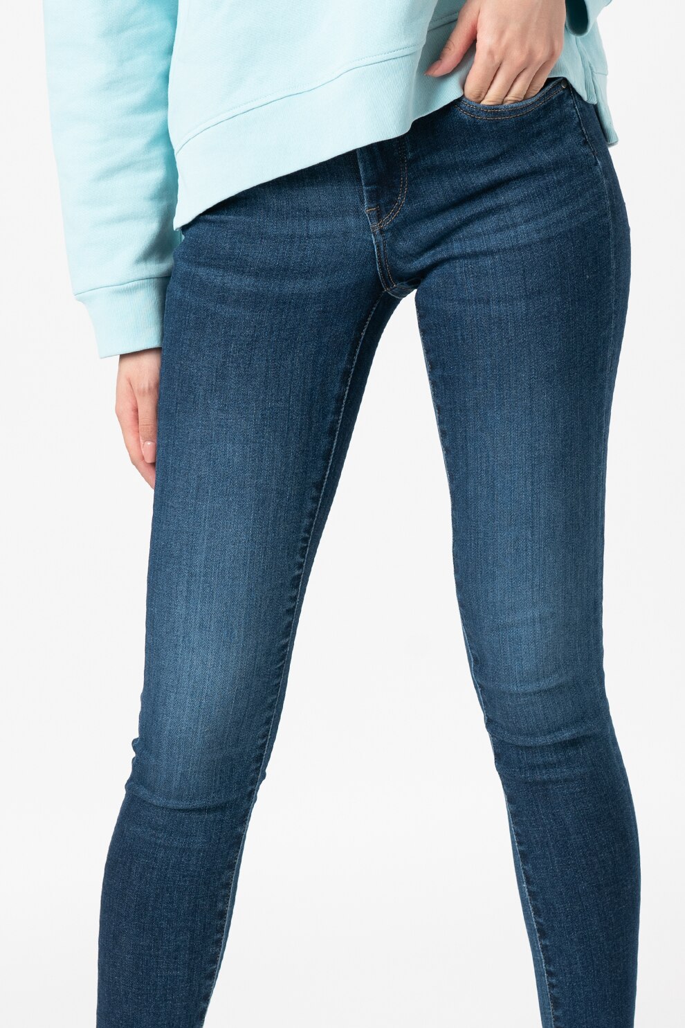 Pepe Jeans London, Blugi skinny cu aspect decolorat Pixie, Albastru inchis