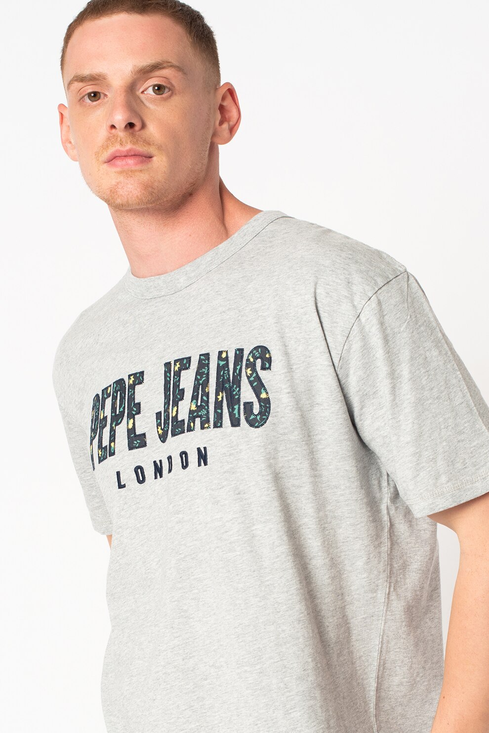 Pepe Jeans London, Tricou cu logo Salvador, Gri melange, S