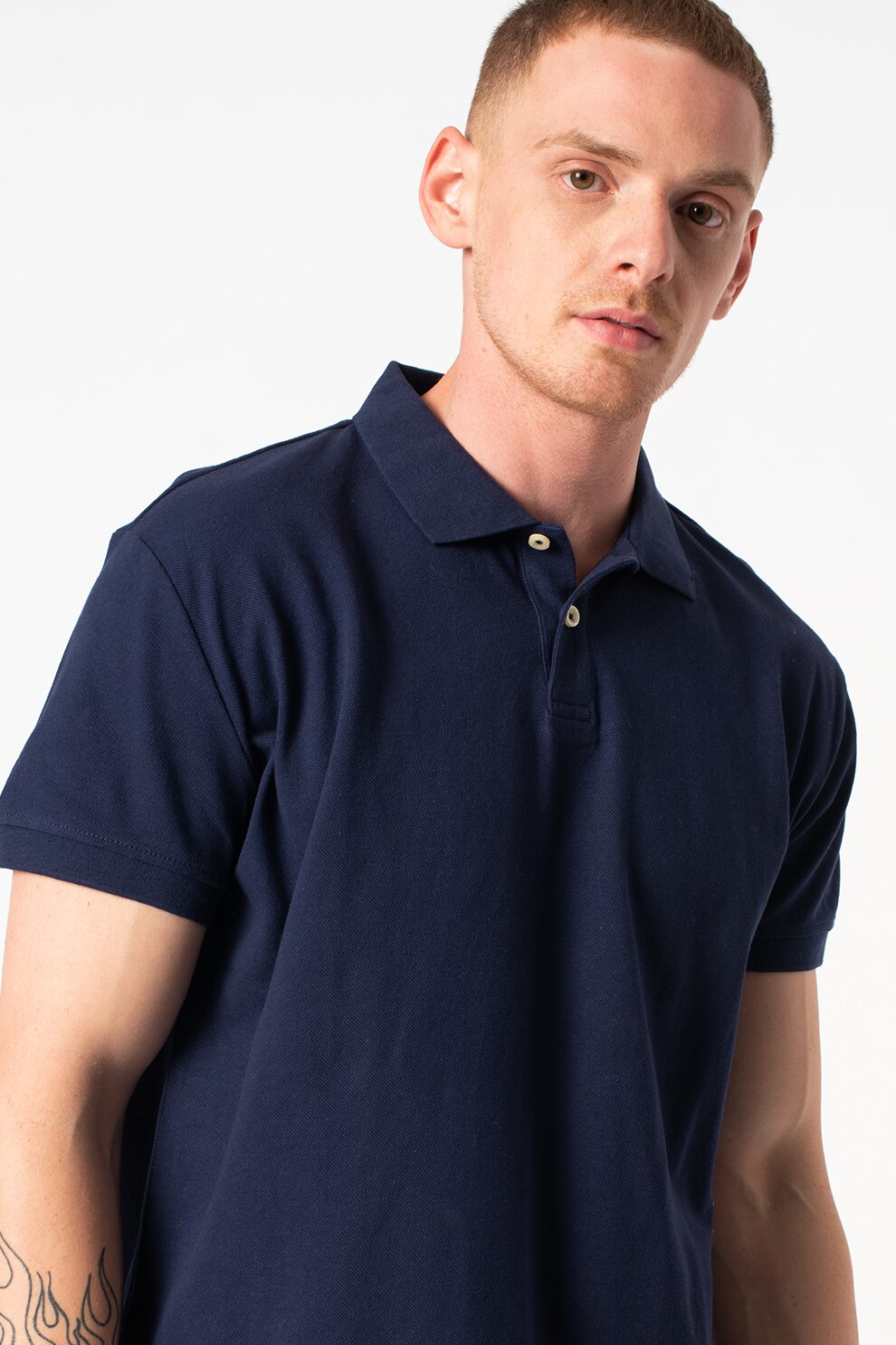 Pepe Jeans London, Tricou polo cu imprimeu logo Benson, Bleumarin