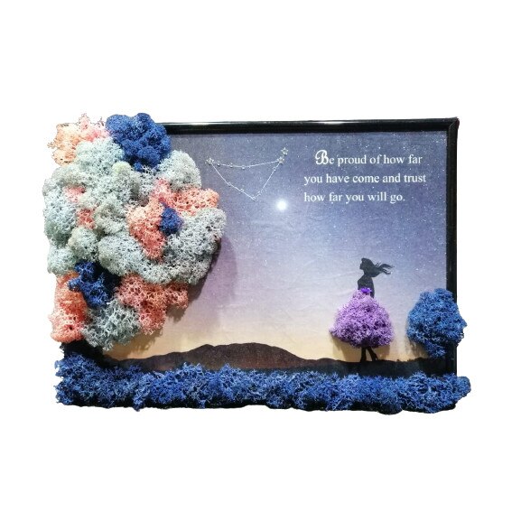 Tablou licheni, Model Tablou Licheni Zodiacal, Thesaria, Personalizabil, Multicolor, 35x25 cm