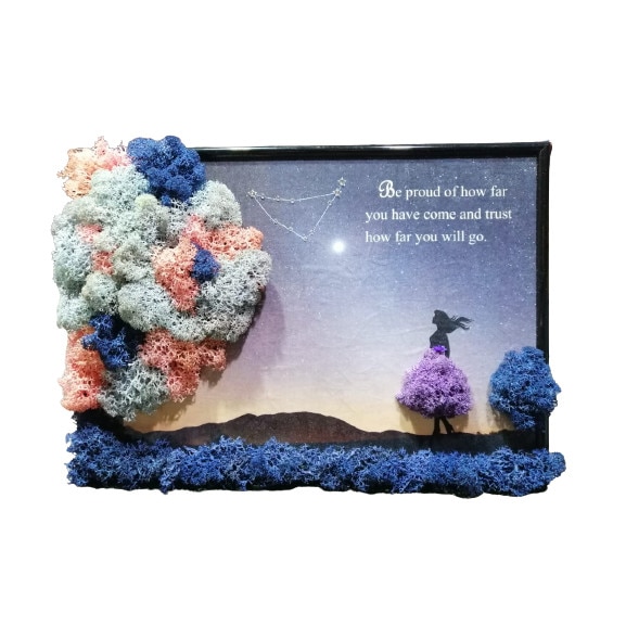 Tablou licheni, Model Tablou Licheni Zodiacal, Thesaria, Personalizabil, Multicolor, 45x35 cm