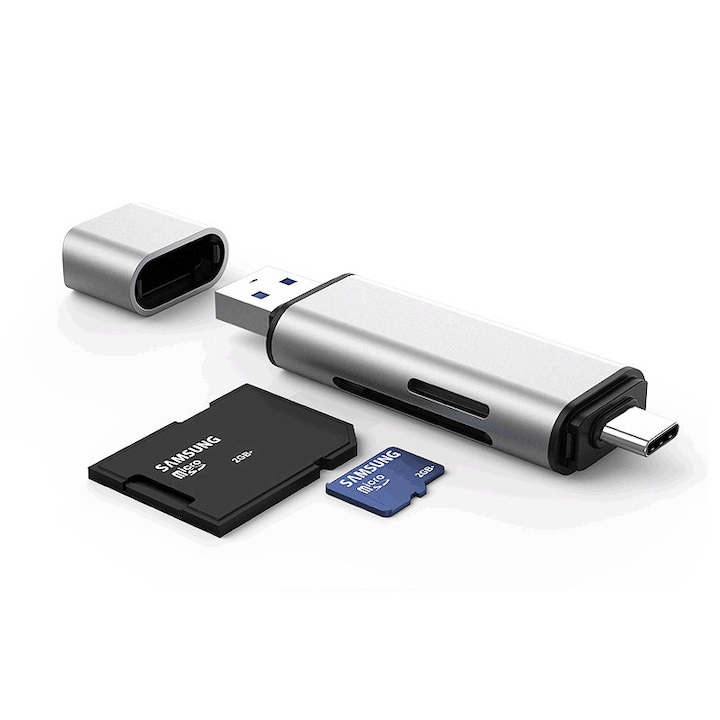 Четец на карти Sandberg, USB-C / USB / MicroUSB, сив