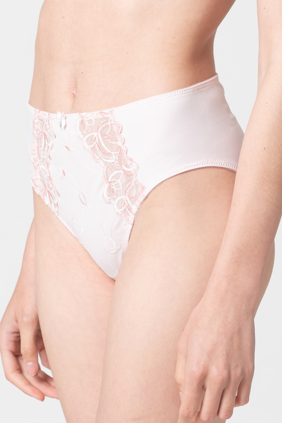 Hunkemoller, Chiloti hipster cu talie inalta Diva, Alb fildes/Roz deschis