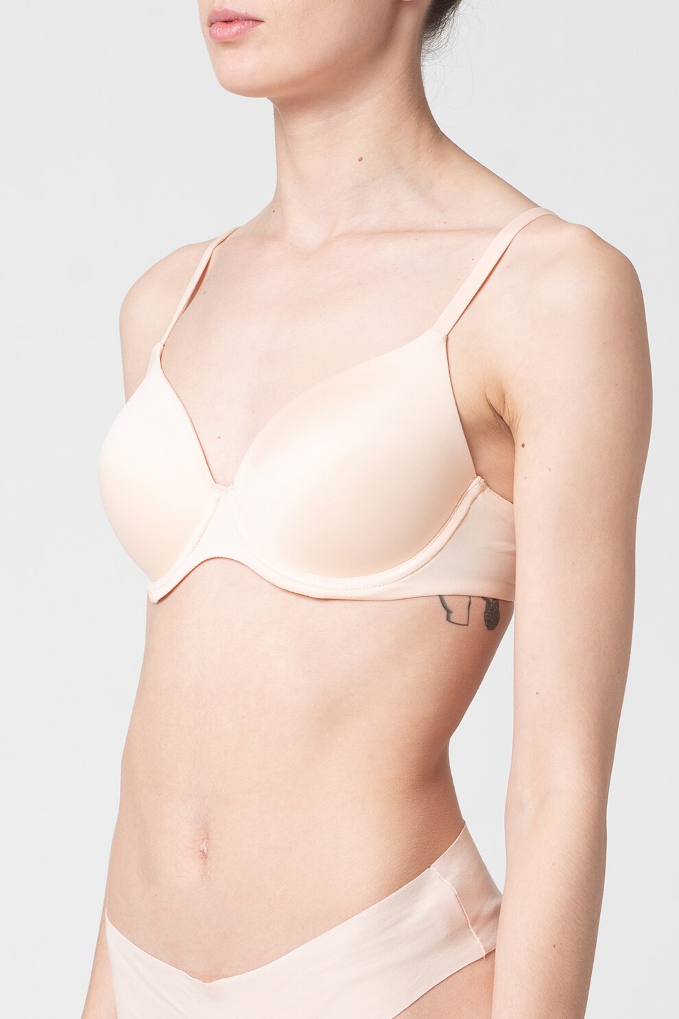 Hunkemoller, Sutien clasic cu burete, din material fin, Maro nisip