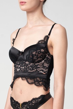 Hunkemoller, Sutien de satin si dantela Heather Longline, Negru, 80F Hunkemoller, Sutien de satin si dantela Heather Longline, Negru, 80F