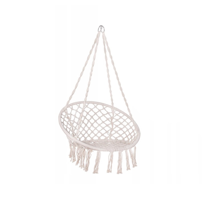 Leagan tip scaun rotund suspendat, pentru casa sau gradina, cu franjuri, capacitate 150kg, 79x80x120 cm, bej
