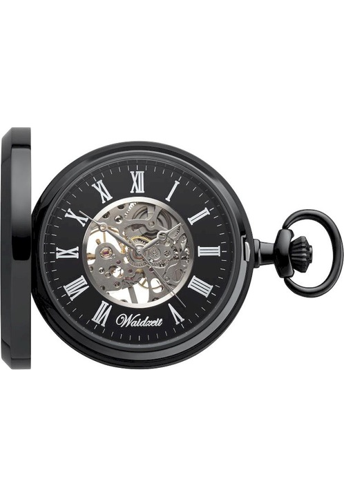 Джобен часовник за мъже, Waidzeit, Аналогов, 50 мм, Неръждаема стомана, Черен