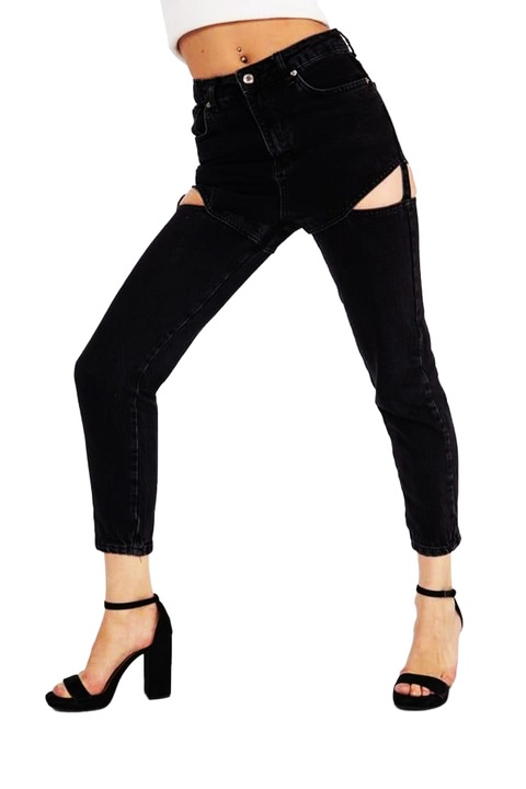 Blugi dama Celine cu decupaje, Negru