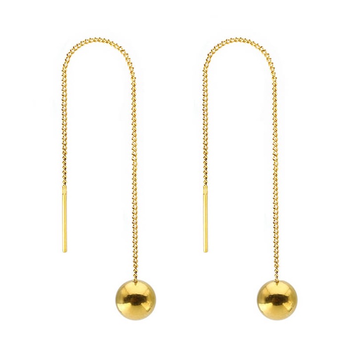 Cercei rotunzi threader drop, aurii, model geometric, Pufoseria, 99461348