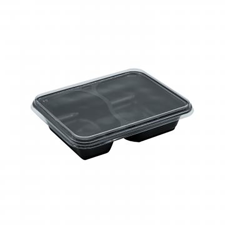 Set 50 bucati, Caserole Meniu 2 compartimente, TERMO, din PPP, Negre, 20.5x24x4 cm