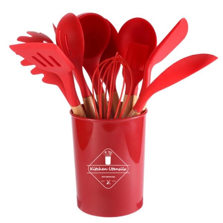 Set 12 ustensile din silicon alimentar, rosu