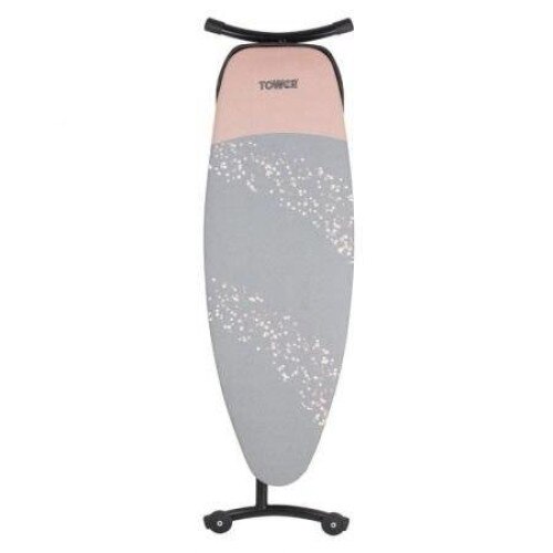 Masa de calcat din burete cu invelis textil Tower T873000RGB, suport pentru fier, inaltime maxima 92.5 cm