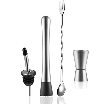 Set accesorii cocktail, otel inoxidabil, 4 piese, Argintiu Set accesorii cocktail, otel inoxidabil, 4 piese, Argintiu