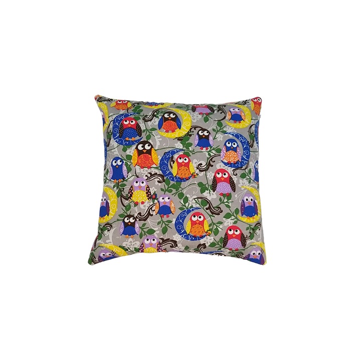 Perna decorativa bufnite multicolore 43 x 43 cm, Nichita Impex, gri