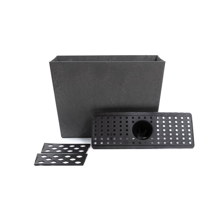 Jardiniera Multy Home, eco-frindly, Sonata cu sistem de autoirigare, fabricat din cauciuc reciclat cu efect de ciment, dimensiuni 71,3 x 32 x 51,5cm, ideal pentru interior sau exterior, culoare gri