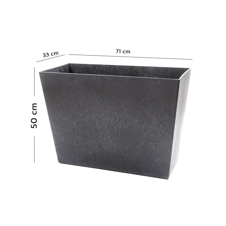 Jardiniera Multy Home, eco-frindly, Sonata cu sistem de autoirigare, fabricat din cauciuc reciclat cu efect de ciment, dimensiuni 71,3 x 32 x 51,5cm, ideal pentru interior sau exterior, culoare gri