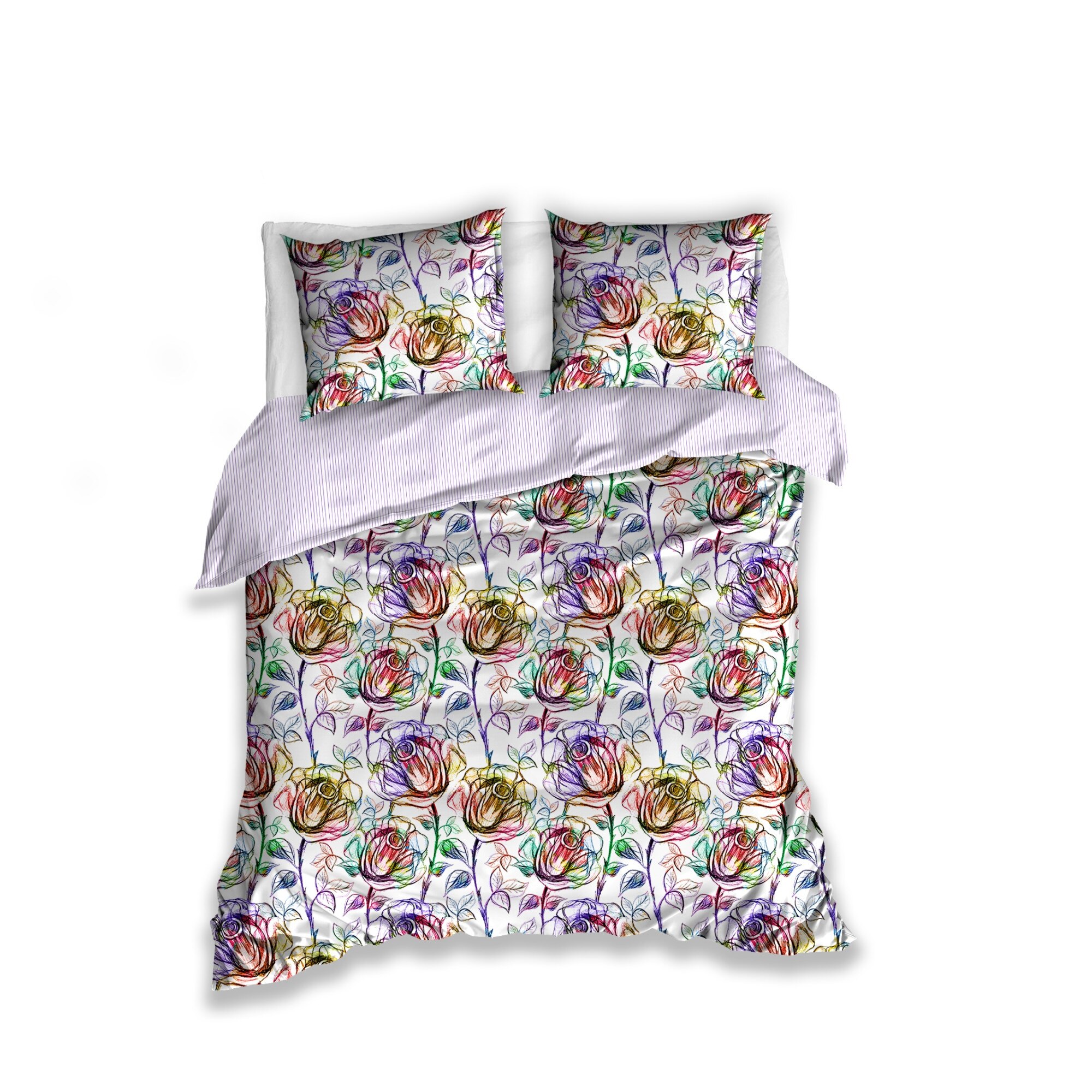 Lenjerie de pat 2 persoane, ROSES, bumbac satinat, multicolor, 200x220 cm