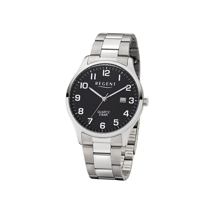 Férfi karóra Regent 1153402, kvarc, 40mm, 5ATM, ezüst