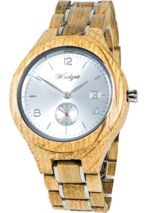 Zsebóra, Waidzeit, Analóg, 42mm, Fa/Rozsdamentes acél, Krém