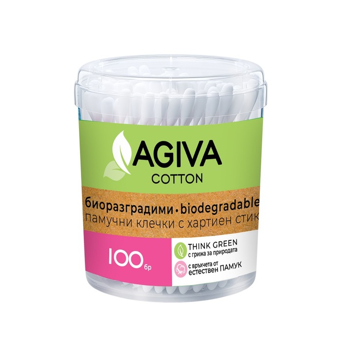 Betisoare cosmetice biodegradabile, Agiva, Bumbac, 100 bucati