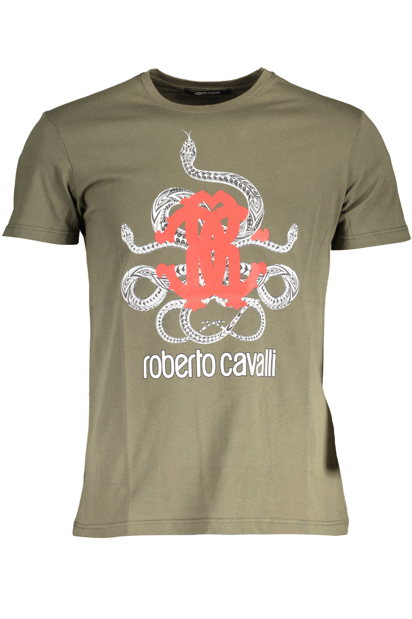 Tricou barbat, ROBERTO CAVALLI, serpi, logo , verde, Verde