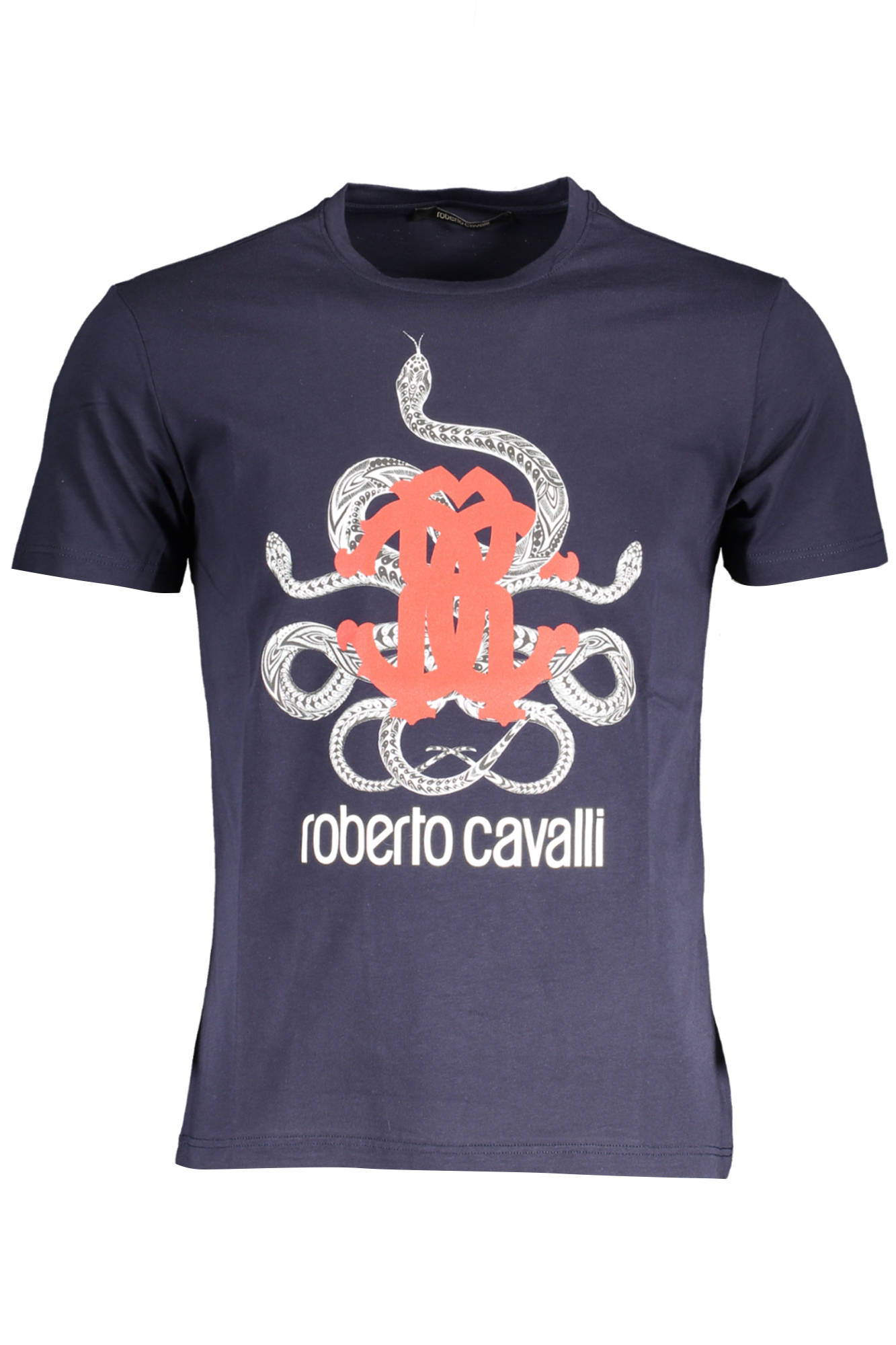 Tricou barbat, ROBERTO CAVALLI, serpi, logo , albastru marin, Albastru marin