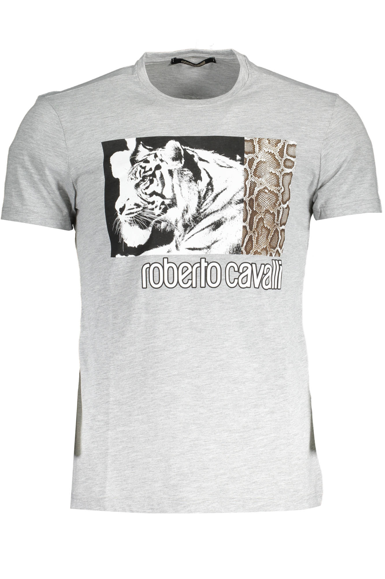 Tricou barbat, ROBERTO CAVALLI, tigru logo , gri, Gri, 2XL