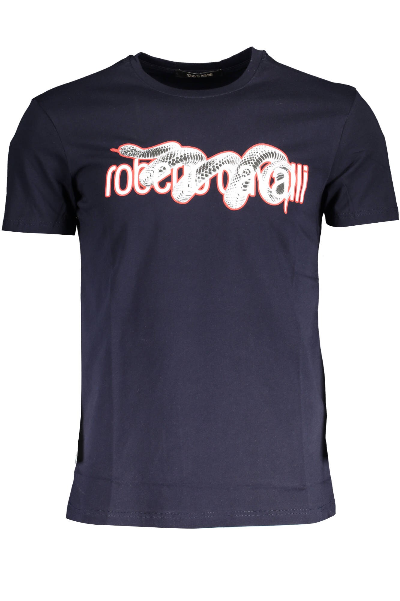Tricou barbat, ROBERTO CAVALLI, snake twist logo , albastru marin, Albastru marin