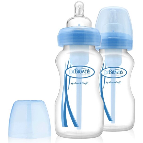 Pachet biberoane anticolici cu gat larg Options+, Albastru, 270 ml, 2 buc, Dr Browns