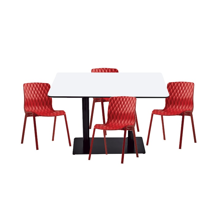 Set masa si scaune de bucatarie RAKI masa dreptunghiulara cu blat MDF melaminat 120x80x75cm cu 4 scaune Royal rosii