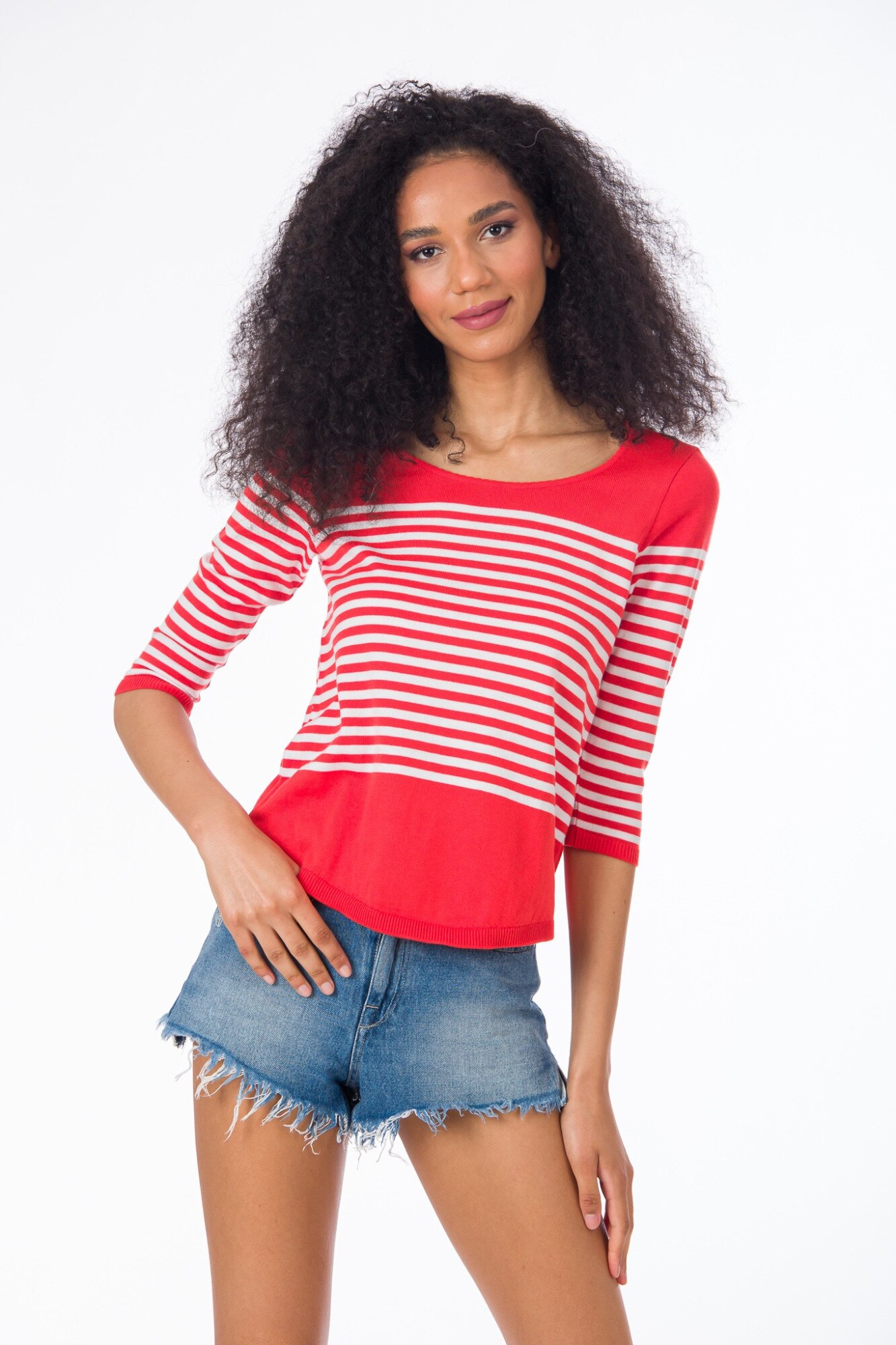 Top BE YOU cu dungi, Rosu/Alb