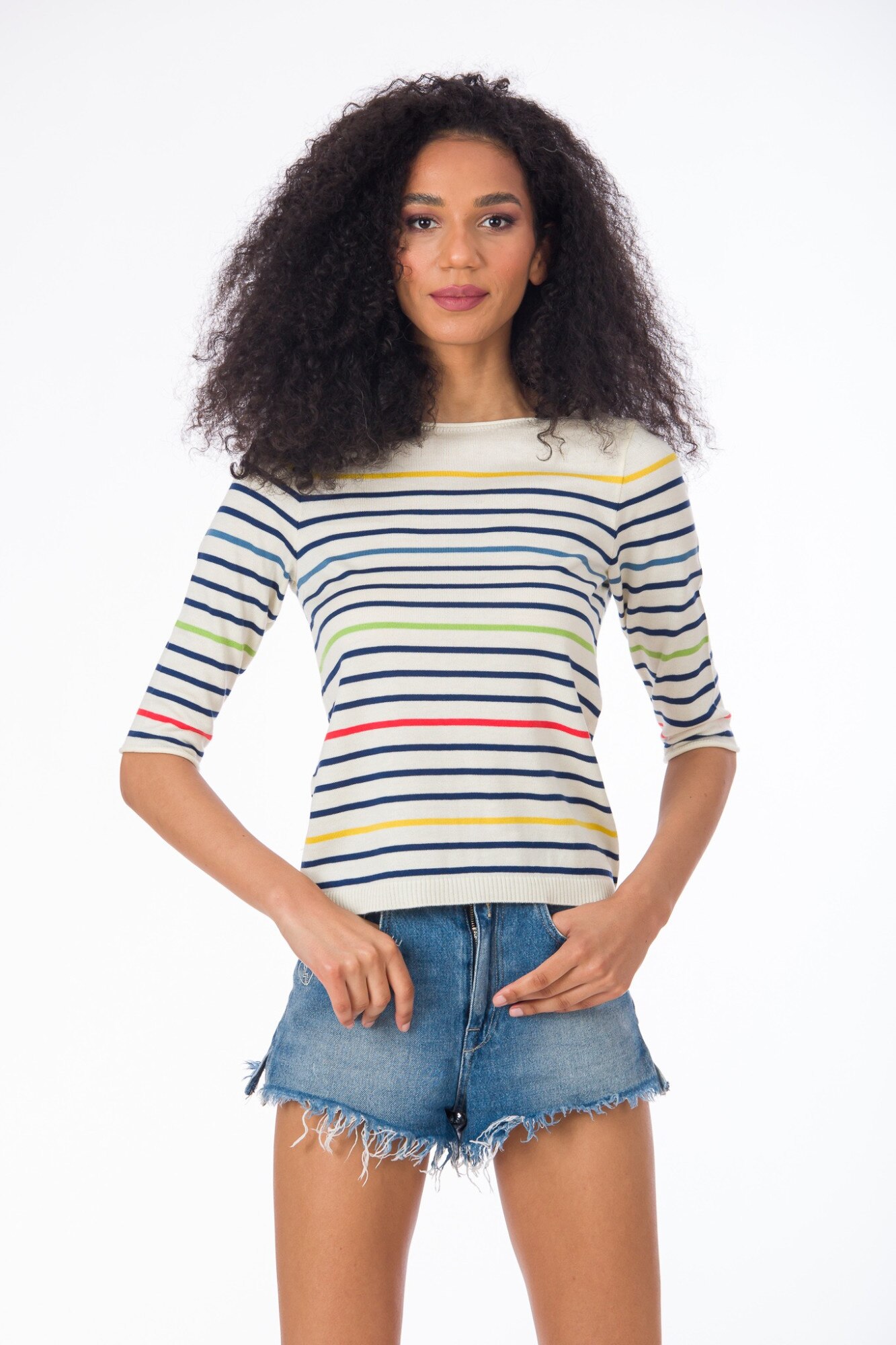 Bluza BE YOU, dungi multicolore, Alb, S