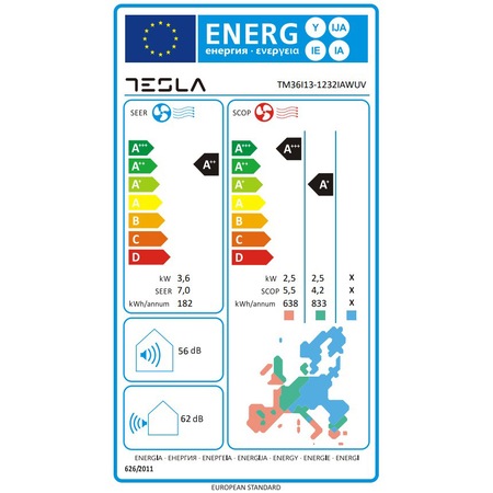 Aparat de aer conditionat Tesla TM36I13-1232IAWUV, 12000 BTU, Clasa A++, Functie incalzire, Functie Turbo, I Feel, Autocuratare, Timer, Filtru lavabil, Carcasa anti-rugina, Inverter, R32, WiFi, UVC lamp