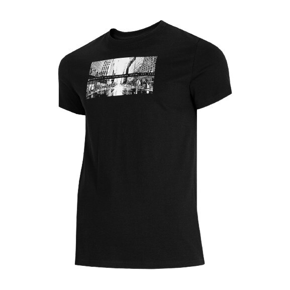 Tricou cu imprimeu, 4F, pentru barbati, regular fit, negru