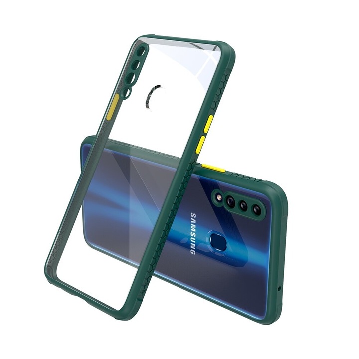Твърд Кейс за Samsung Galaxy A20s, Гумирани краища, Удароустойчив, Защита за камерата, Тъмнозелен