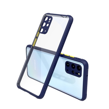 Carcasa dura antisoc pentru Samsung Galaxy S20 Plus, Muchii din cauciuc, Protectie pentru camera, Transparent/Azur Carcasa dura antisoc pentru Samsung Galaxy S20 Plus, Muchii din cauciuc, Protectie pentru camera, Transparent/Azur