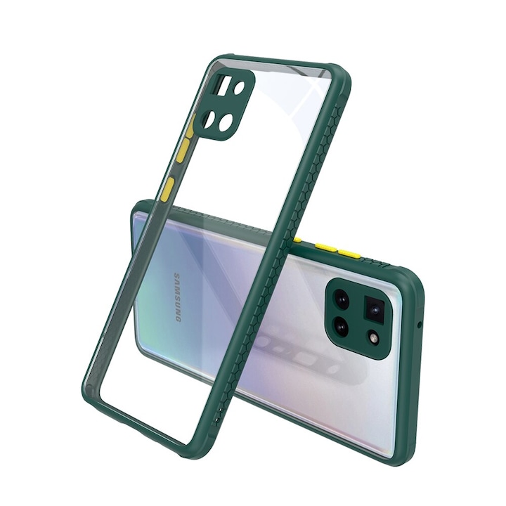 Удароустойчив Кейс за Samsung Galaxy Note 10 Lite, Гумирани краища, Прозрачен, Защита за камерата, Тъмнозелен