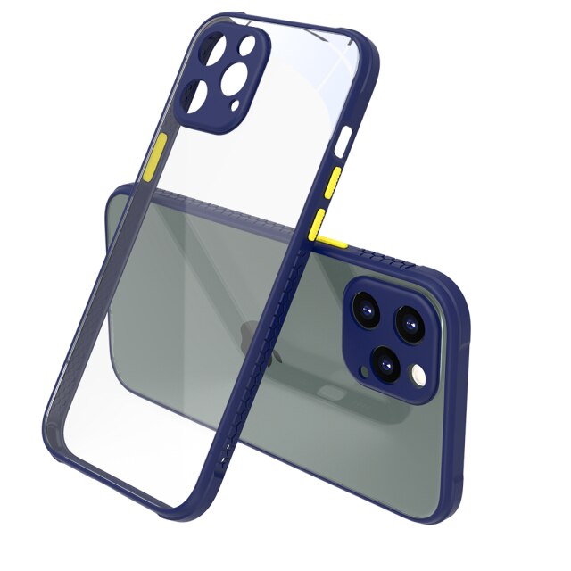 Husa rezistenta la socuri pentru iPhone 11 Pro, Policarbonat/Cauciuc, Protectie pentru camera, Transparent/Albastru