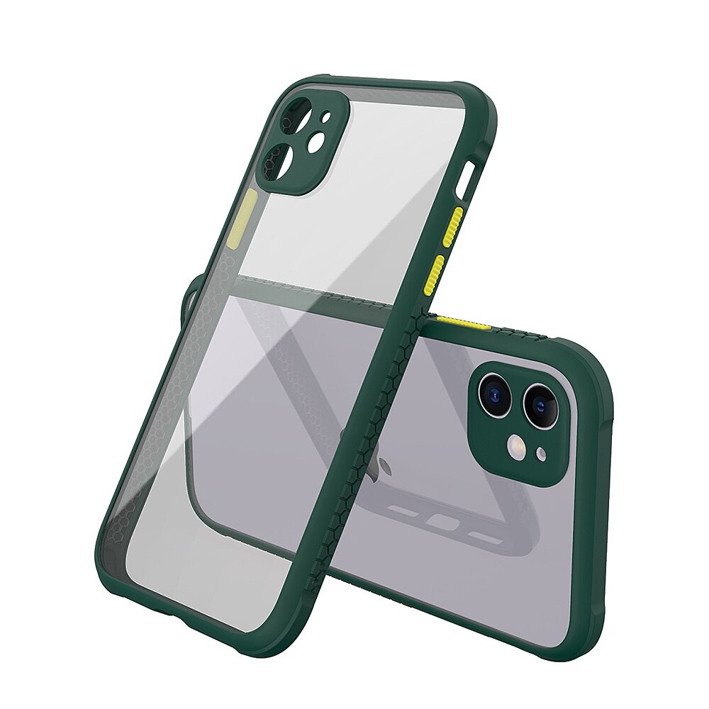 Husa rezistenta la socuri pentru iPhone 12 Mini, Policarbonat/Cauciuc, Protectie pentru camera, Transparent/Verde inchis
