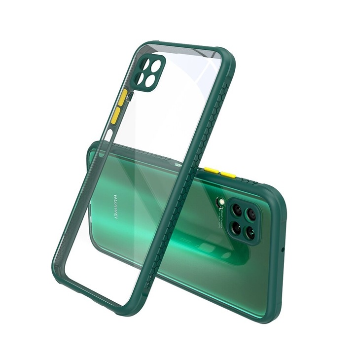 Твърд Кейс за Huawei P40 Lite, Гумирани краища, Удароустойчив, Защита за камерата, Тъмнозелен
