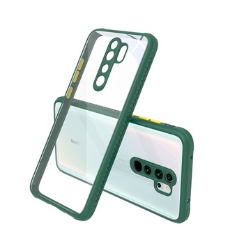 Husa antisoc pentru Xiaomi Redmi Note 8 Pro, Muchii din cauciuc, Protectie pentru camera, Transparent/Verde inchis Husa antisoc pentru Xiaomi Redmi Note 8 Pro, Muchii din cauciuc, Protectie pentru camera, Transparent/Verde inchis