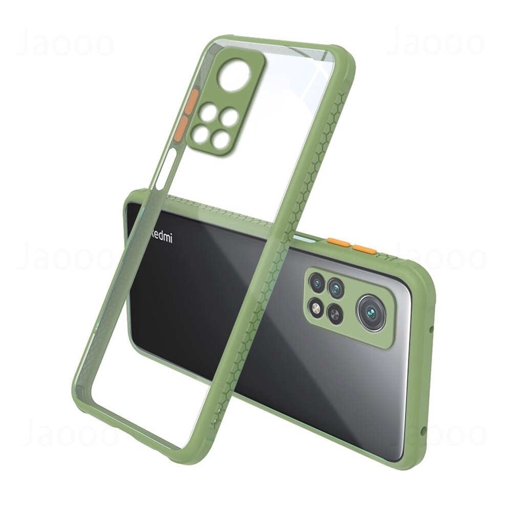 Husa rezistenta la socuri pentru Xiaomi Mi 10T Pro, Policarbonat/Cauciuc, Protectie pentru camera, Transparent/Verde deschis