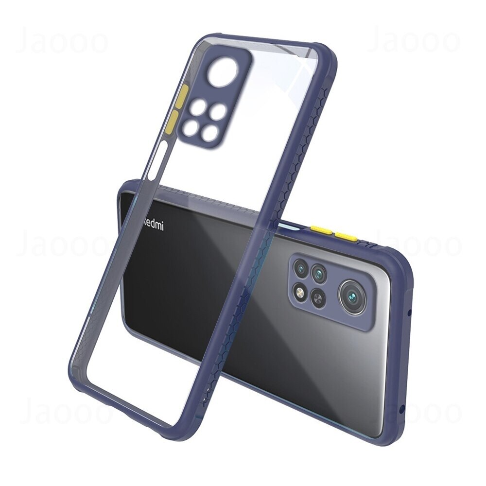 Husa rezistenta la socuri pentru Xiaomi Mi 10T Pro, Policarbonat/Cauciuc, Protectie pentru camera, Transparent/Albastru